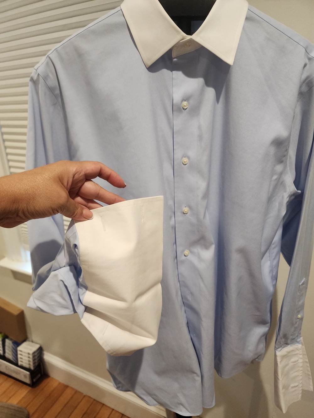Classic Light Blue Contrast Collar Men's Dress Shirt